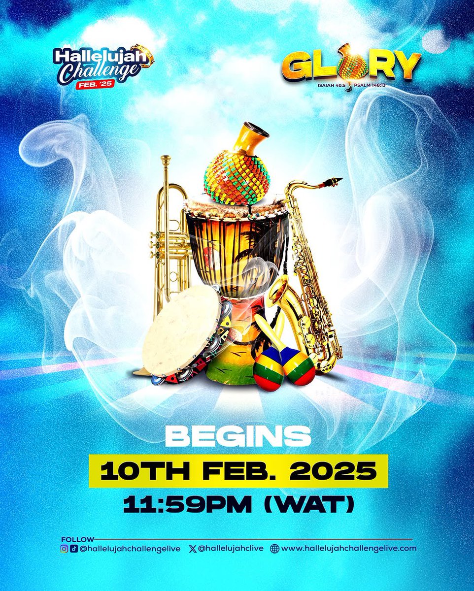 TosinofJesus's tweet image. Ladies and gentlemen, one of my favourite seasons of the year is upon us!!!!!

The #HallelujahChallenge starts today 💃💃💃💃💃

Follow @nathanielblow and @hallelujahclive for all things concerning the Hallelujah Challenge, and regular updates.

See you at 11:59pm WAT