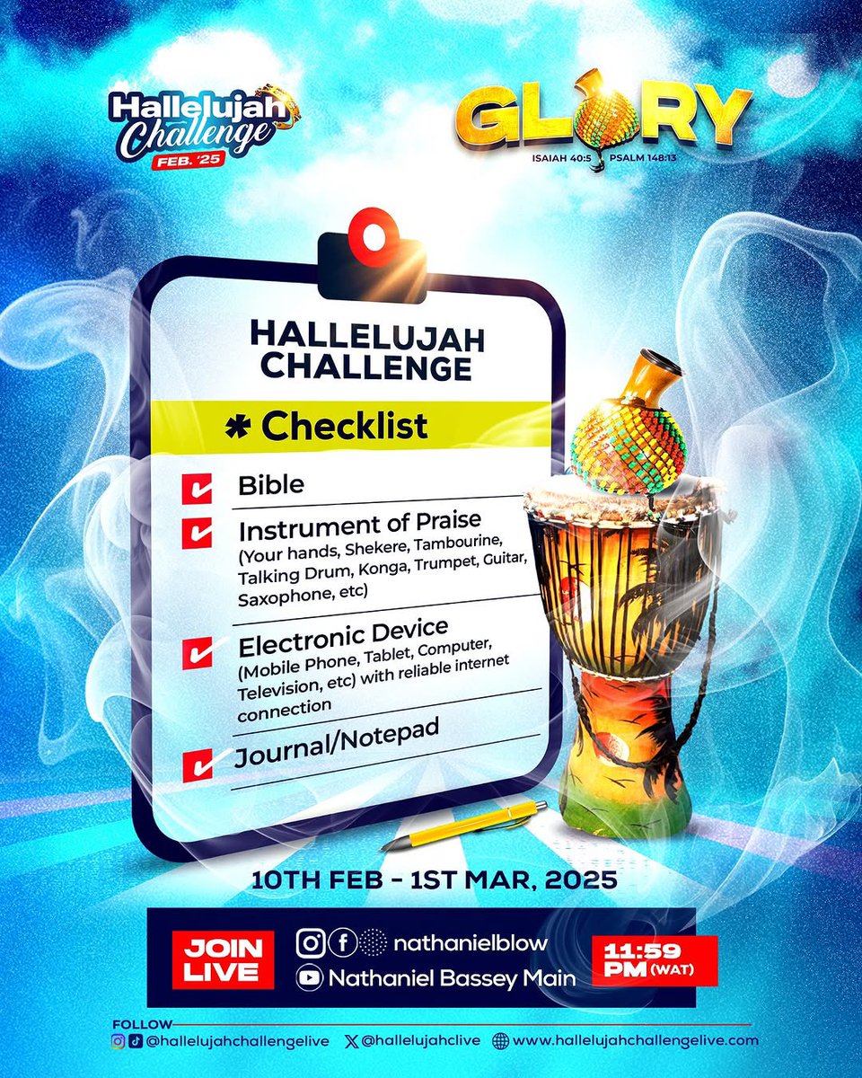 Renée (@tosinofjesus) on Twitter photo Ladies and gentlemen, one of my favourite seasons of the year is upon us!!!!!
The #HallelujahChallenge starts today 💃💃💃💃💃
Follow <a href="/nathanielblow/">Nathaniel Bassey</a> and <a href="/hallelujahclive/">Hallelujah Challenge</a> for all things concerning the Hallelujah Challenge, and regular updates.
See you at 11:59pm WAT Ladies and gentlemen, one of my favourite seasons of the year is upon us!!!!!
The #HallelujahChallenge starts today 💃💃💃💃💃
Follow <a href="/nathanielblow/">Nathaniel Bassey</a> and <a href="/hallelujahclive/">Hallelujah Challenge</a> for all things concerning the Hallelujah Challenge, and regular updates.
See you at 11:59pm WAT