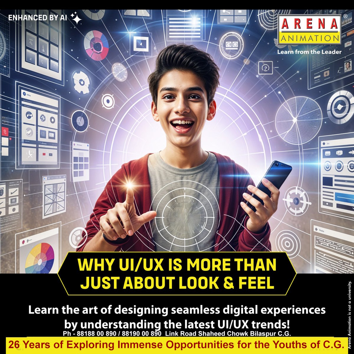 arenabilaspur's tweet image. UI/UX सिर्फ शानदार सौंदर्यशास्त्र के बारे में नहीं है, बल्कि यह वेबसाइटों और ऐप्स को अधिक इंटरएक्टिव बनाता है और अनुभव को बेहतर बनाता है।

You can also give a call on 88188 00 890 – 88190 00 890 for course-related information.
#ArenaAnimation #UIUX #UIUXDesigner #CareerInDesign