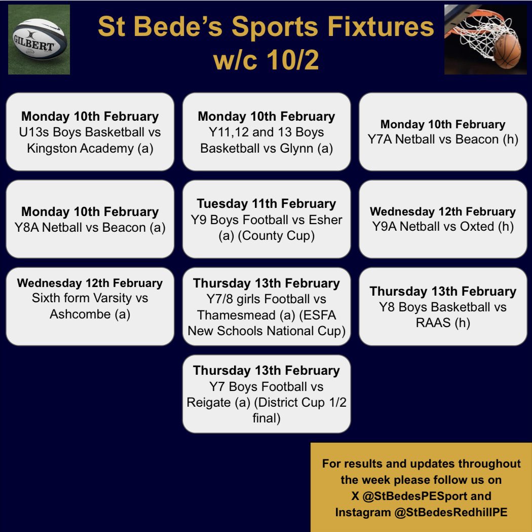 Fixtures for this week, good luck everyone!
