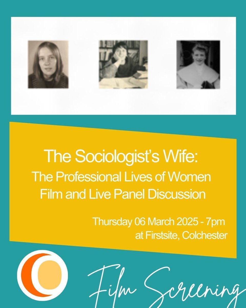 🔍 The Sociologist’s Wife—a powerful short film uncovering the hidden role of women in the evolution of sociology. 

📍 Screening at Firstsite, Colchester on 6th March at 7pm.
🎟️ More info &amp; tickets: buff.ly/3WL2NjK

#Firstsite #TheSociologistsWife #FilmScreening