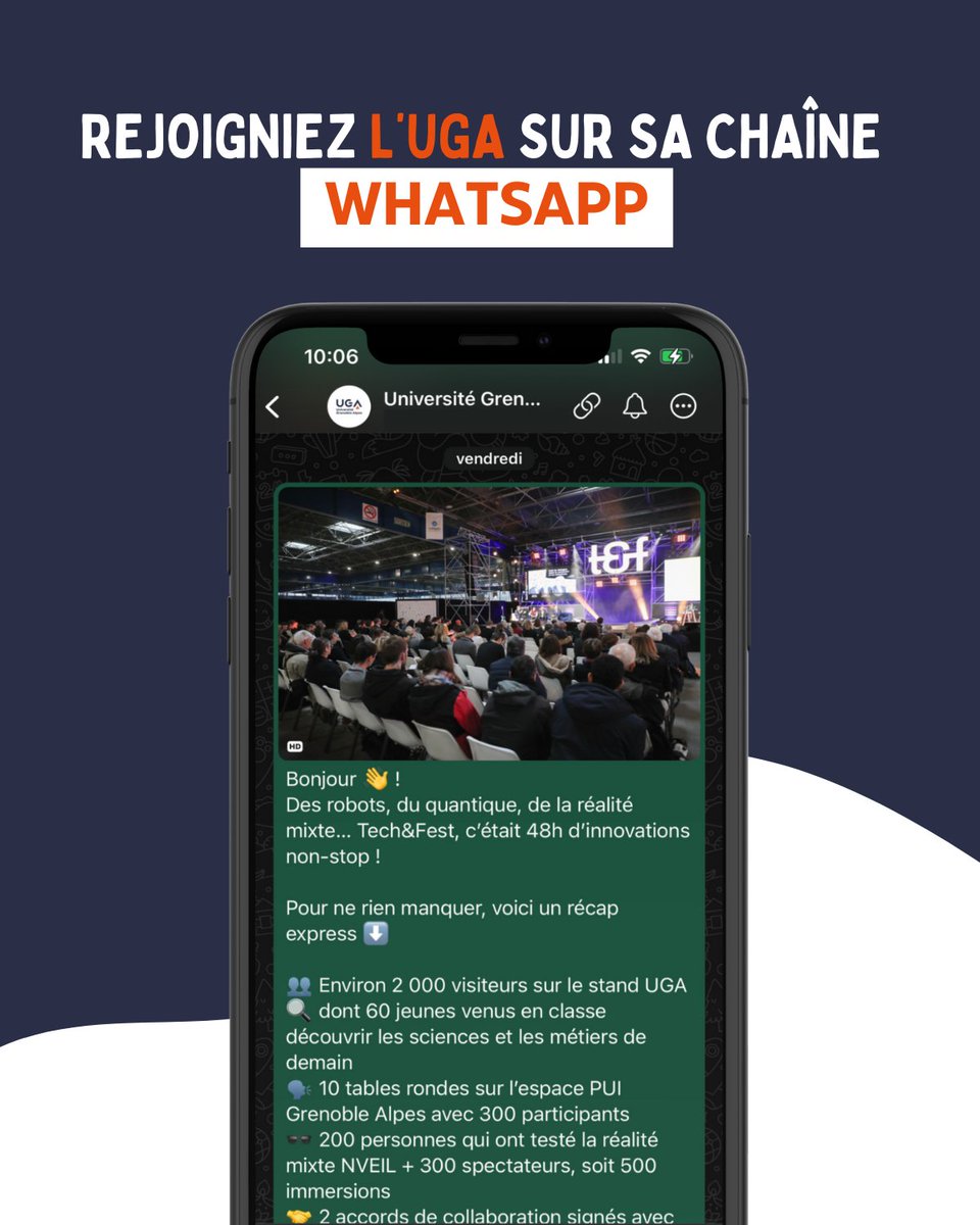 Vous n’êtes toujours pas sur la chaîne WhatsApp de l’UGA ? 🤔

Actus, événements, infos exclusives...tout est dans notre flux d’actualités, à portée de main !

Jetez un œil à notre chaîne et rejoignez-nous pour ne rien manquer : bit.ly/40Q1wKZ

#uga #WhatsApp