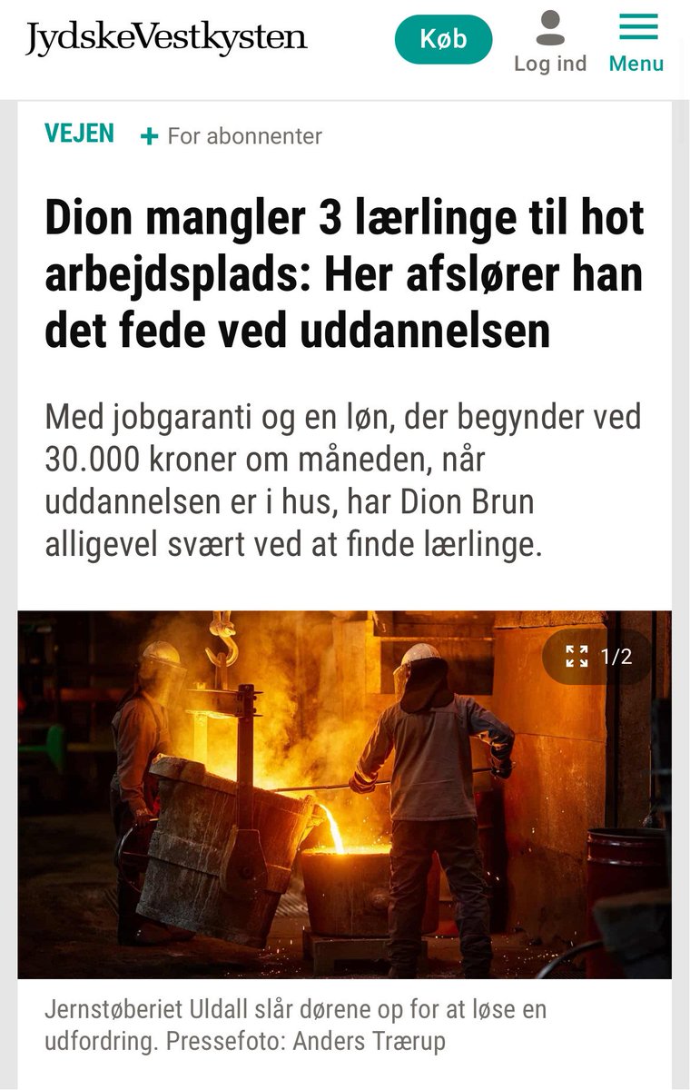 Jannik Bay (@jabbay) on Twitter photo Virks. over hele landet går forgæves efter nye elever🫤 Også trods jobgaranti og startløn 30.000+ kr.💰
#EUD skal styrkes, så flere søger🍀Ser frem til kommende udspil om EUD-investeringer fra <a href="/regeringDK/">Regeringen</a>🙂
#uddpol
jv.dk Virks. over hele landet går forgæves efter nye elever🫤 Også trods jobgaranti og startløn 30.000+ kr.💰
#EUD skal styrkes, så flere søger🍀Ser frem til kommende udspil om EUD-investeringer fra <a href="/regeringDK/">Regeringen</a>🙂
#uddpol
jv.dk