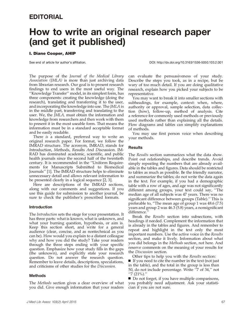 How to write an original research paper (and get it published)