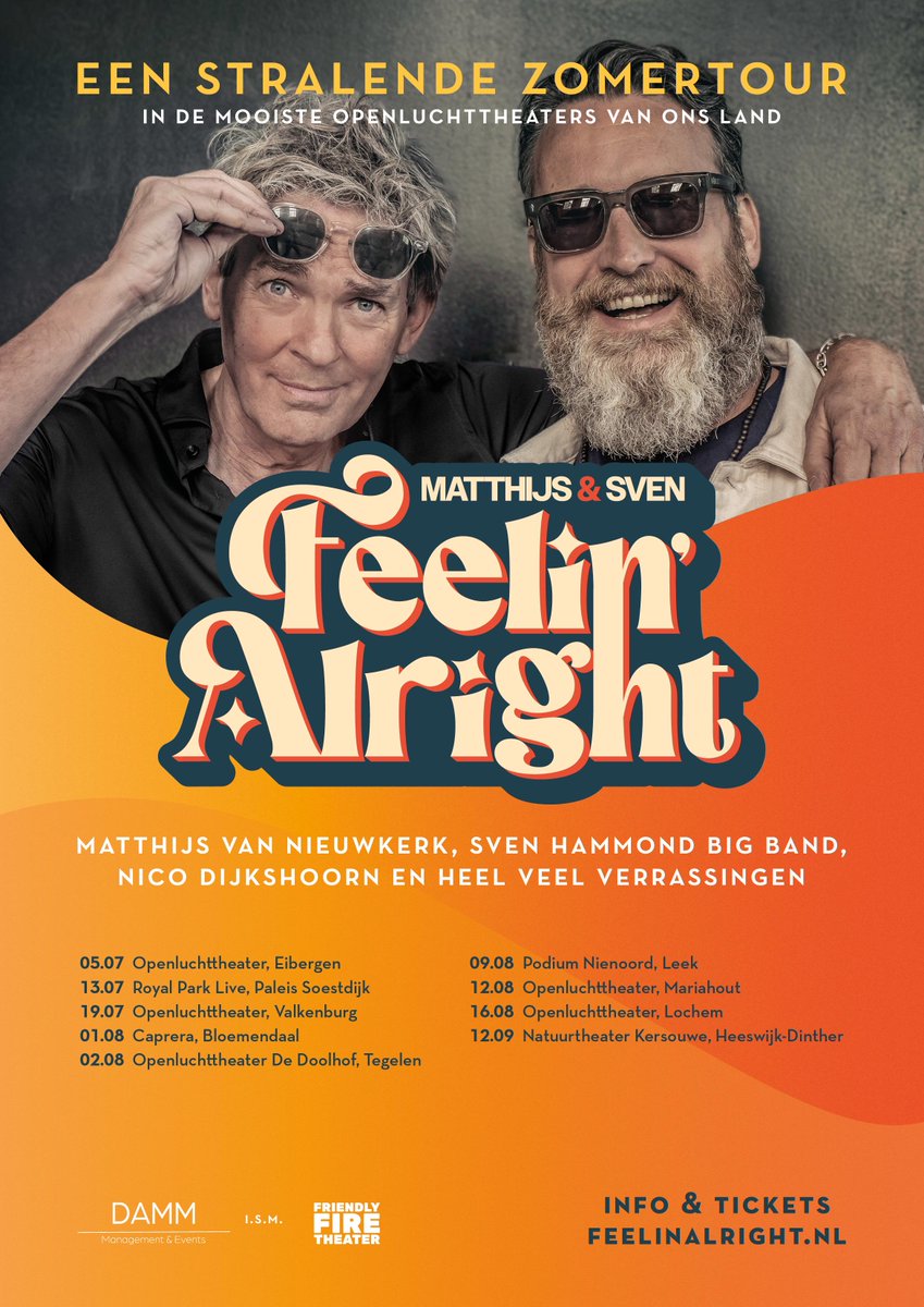 MATTHIJS &amp; SVEN FEELIN' ALRIGHT

Tickets zijn vanaf nu te koop via feelinalright.nl !