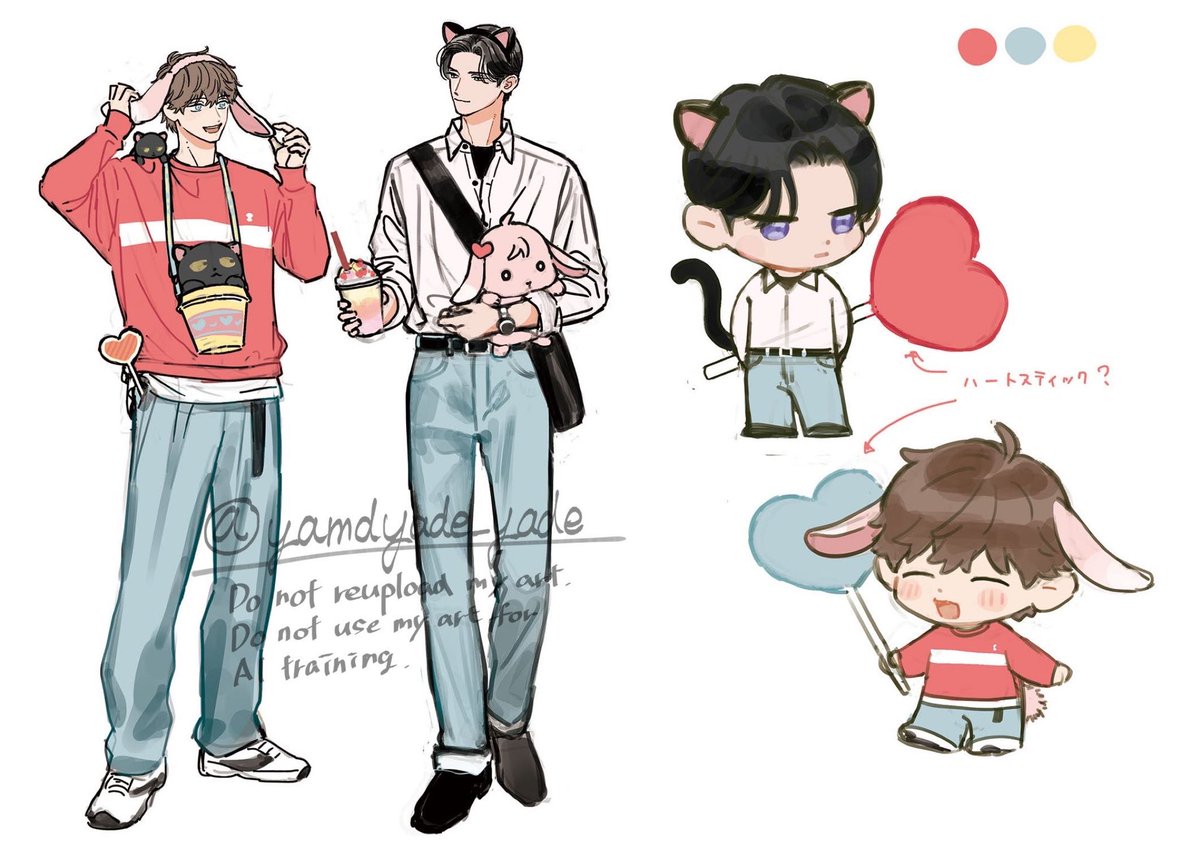 yamayade_yade's tweet image. これはグッズのラフ🐈‍⬛🐇(修正前)