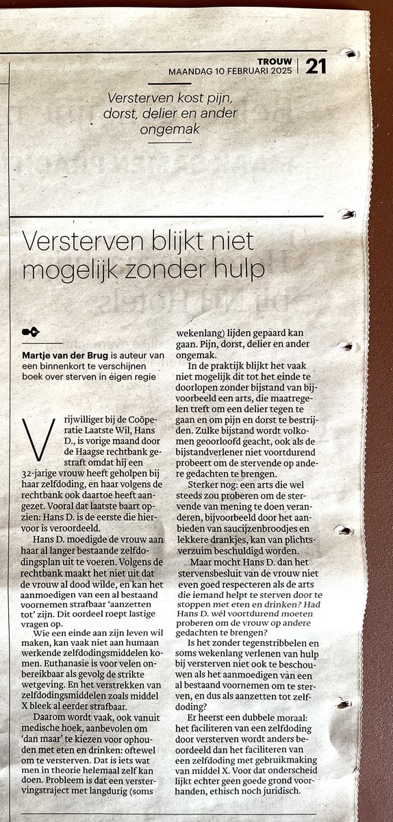 Vandaag mijn opinie in <a href="/trouw/">Trouw</a> over de veroordeling van Hans D. voor aanzetten tot zelfdoding. <a href="/WilLaatste/">Coöp Laatste Wil</a> #zelfbeschikking #levenseinde