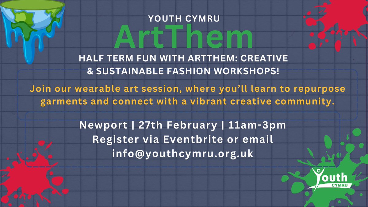 🎨♻️ Half-Term Fun with ArtThem!

Get creative with textile upcycling &amp; styling!

🌍✨ Free for young people!

📅 Thurs 27th Feb | 11 AM – 3 PM
📍 Newport 

Limited spaces—sign up and learn more 👉 eventbrite.co.uk/e/half-term-fu…

#SustainableFashion #Upcycling #CreativeWorkshops