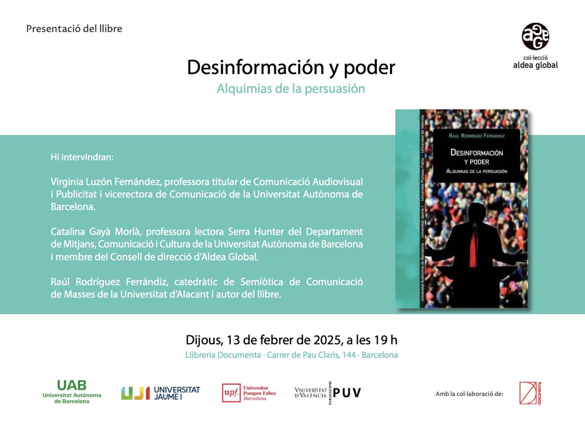 Llibreria Documenta (@documentabcn) on Twitter photo Aquesta setmana presentacions de «Covadonga, el origen de la leyenda», d'Arturo Guinovart, <a href="/AcenEditorial/">Acen Editorial</a>; «La pista africana», de Piti Español, <a href="/penguinlibros/">Penguin España 🐧📚</a>; «Desinformación y poder», de Raúl Rodríguez, <a href="/PublicacionsUAB/">Publicacions UAB</a>, <a href="/UJIuniversitat/">Universitat Jaume I</a> i <a href="/comunicacioUPF/">Comunicació UPF</a>; Aquesta setmana presentacions de «Covadonga, el origen de la leyenda», d'Arturo Guinovart, <a href="/AcenEditorial/">Acen Editorial</a>; «La pista africana», de Piti Español, <a href="/penguinlibros/">Penguin España 🐧📚</a>; «Desinformación y poder», de Raúl Rodríguez, <a href="/PublicacionsUAB/">Publicacions UAB</a>, <a href="/UJIuniversitat/">Universitat Jaume I</a> i <a href="/comunicacioUPF/">Comunicació UPF</a>;
