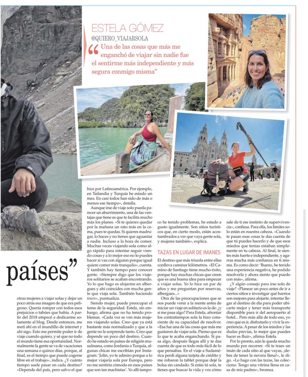 Este fin de semana he salido en el suplemento YES de La Voz de Galicia hablando sobre mis viajes en solitario 🤗🤗