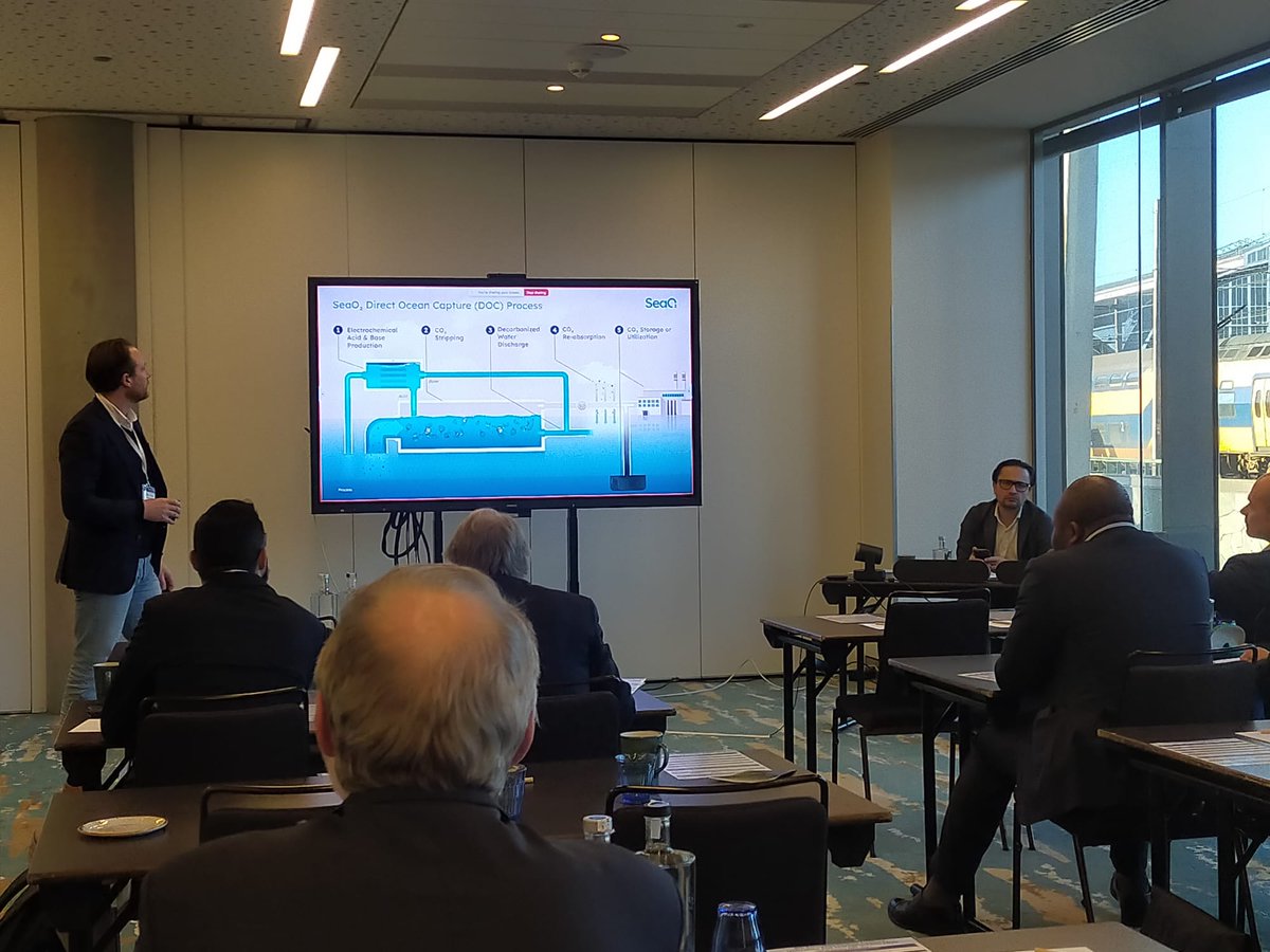 SeaO2_io's tweet photo. Last week, our CEO Ruben Brands spoke at the 4th Carbon Capture, Utilization & Storage 2025 in Amsterdam alongside @Fieldlab_IE . We explored how our DOC tech + Power-to-X can turn captured CO2 into green methanol to decarbonize shipping! โ๐ #SeaO2 #CarbonCapture #GreenMethanol https://t.co/T3ZZqUt5s2