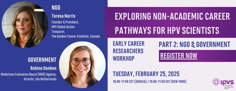 IPVSociety's tweet image. 📢 IPVS member-only event !
Join this workshop designed for early career researchers specializing in #HPV who are considering diverse career opportunities outside the traditional academic route.
Not yet an IPVS member? Sign up now 👉 bit.ly/3L3ty8
#hpvresearch