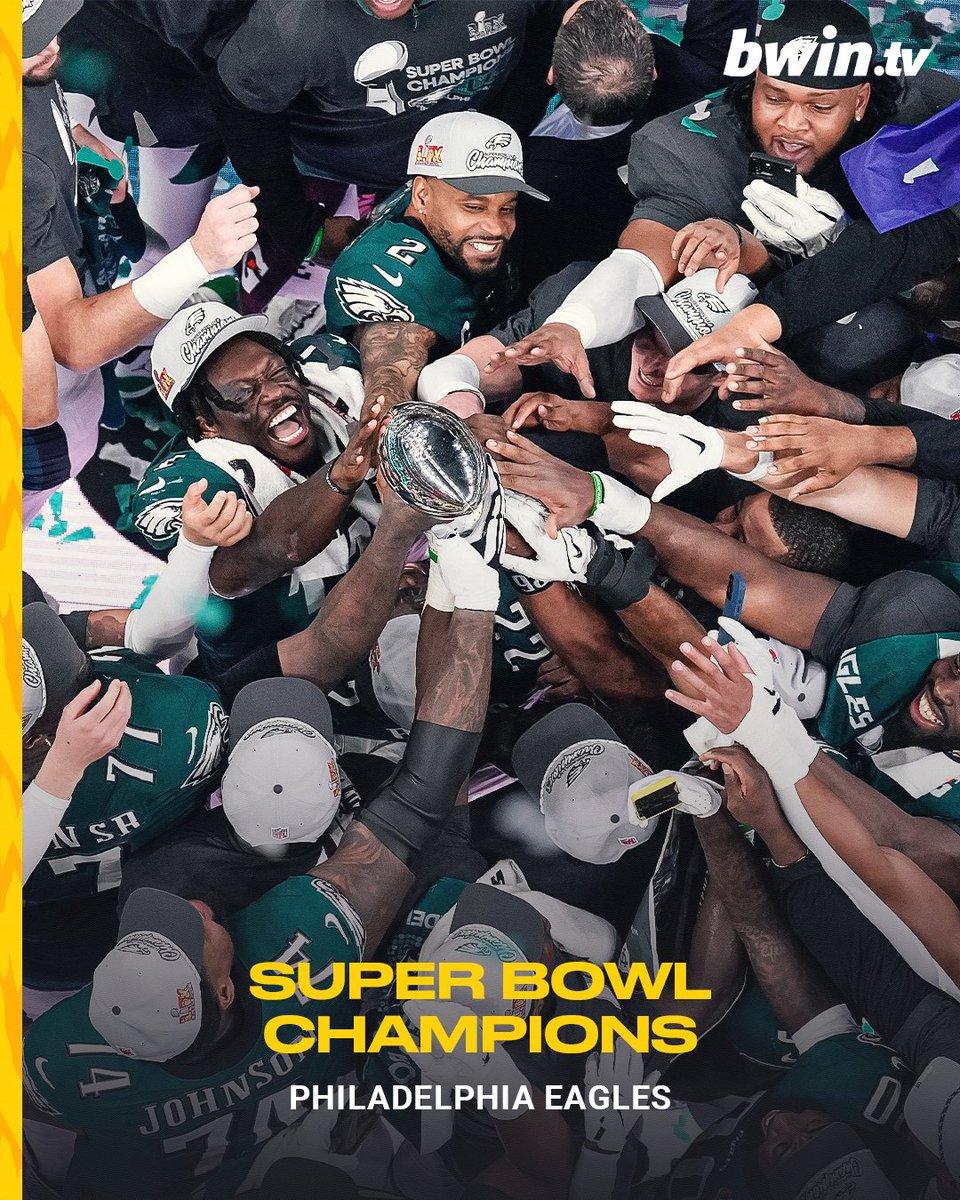 bwinTVBE's tweet photo. 🏈 The 𝗣𝗵𝗶𝗹𝗮𝗱𝗲𝗹𝗽𝗵𝗶𝗮 𝗘𝗮𝗴𝗹𝗲𝘀 are the 𝟮𝟬𝟮𝟱 𝗦𝗨𝗣𝗘𝗥 𝗕𝗢𝗪𝗟 𝗖𝗛𝗔𝗠𝗣𝗜𝗢𝗡𝗦 ! 🏆

#superbowl #superbowl2025 #philadelphiaeagles #Eagles https://t.co/ExRzvJOFR9