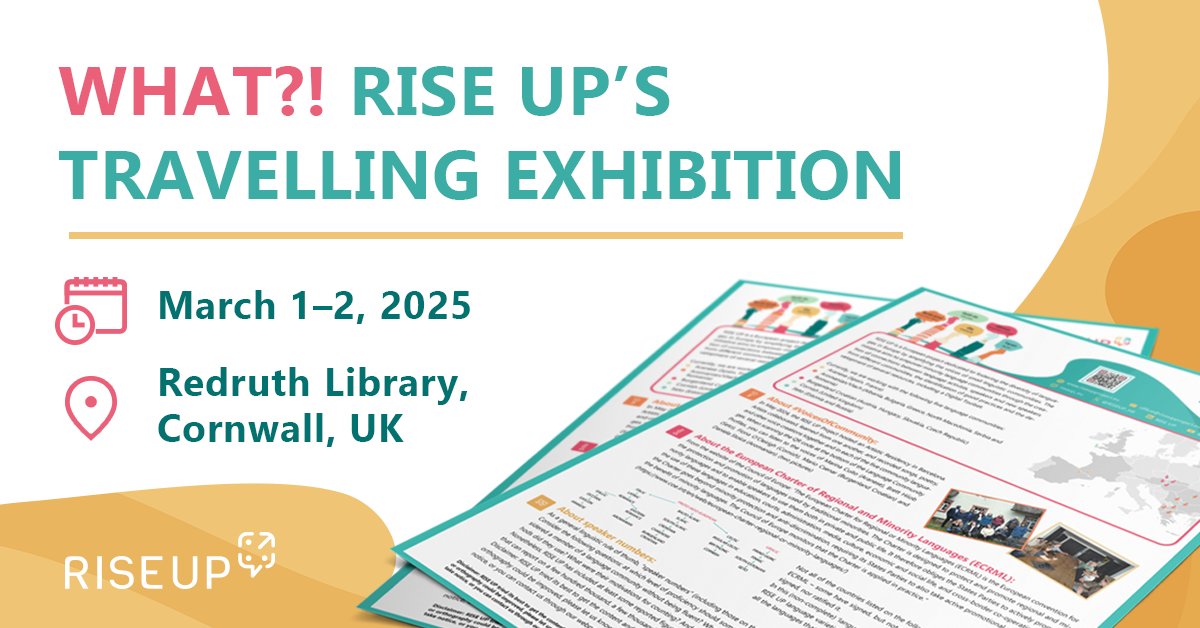 What?! RISE UP’s Travelling Exhibition 💬
📆 Dates: Saturday March 1st – Sunday March 2nd 2025
📌 Location: Redruth Library, Cornwall
🎟️ Entry: Free
RISE UP is excited to bring its Travelling Exhibition to the town of Redruth! 
More info here: riseupproject.eu/events/what-tr…