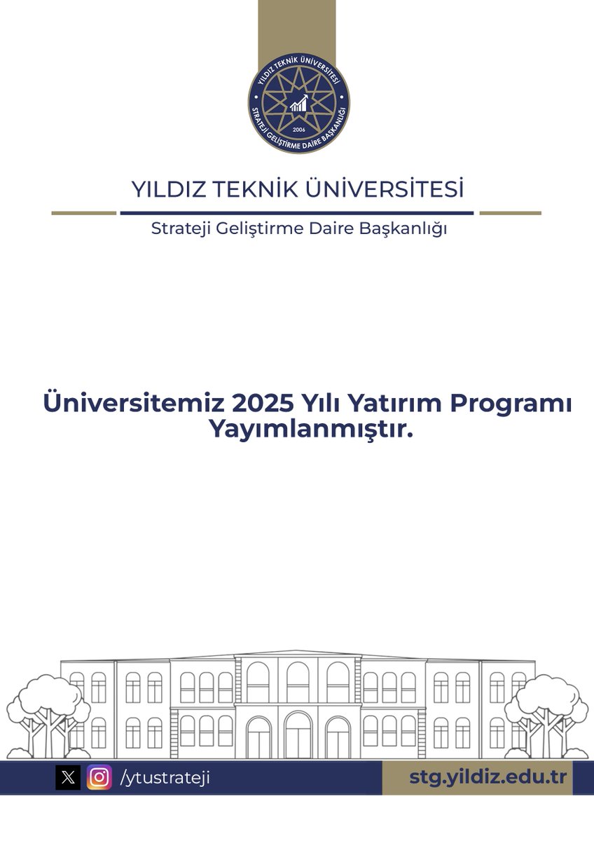 Üniversitemiz 2025 Yılı Yatırım Programı Yayınlanmıştır.
Link: stg.yildiz.edu.tr/duyurular/2025…