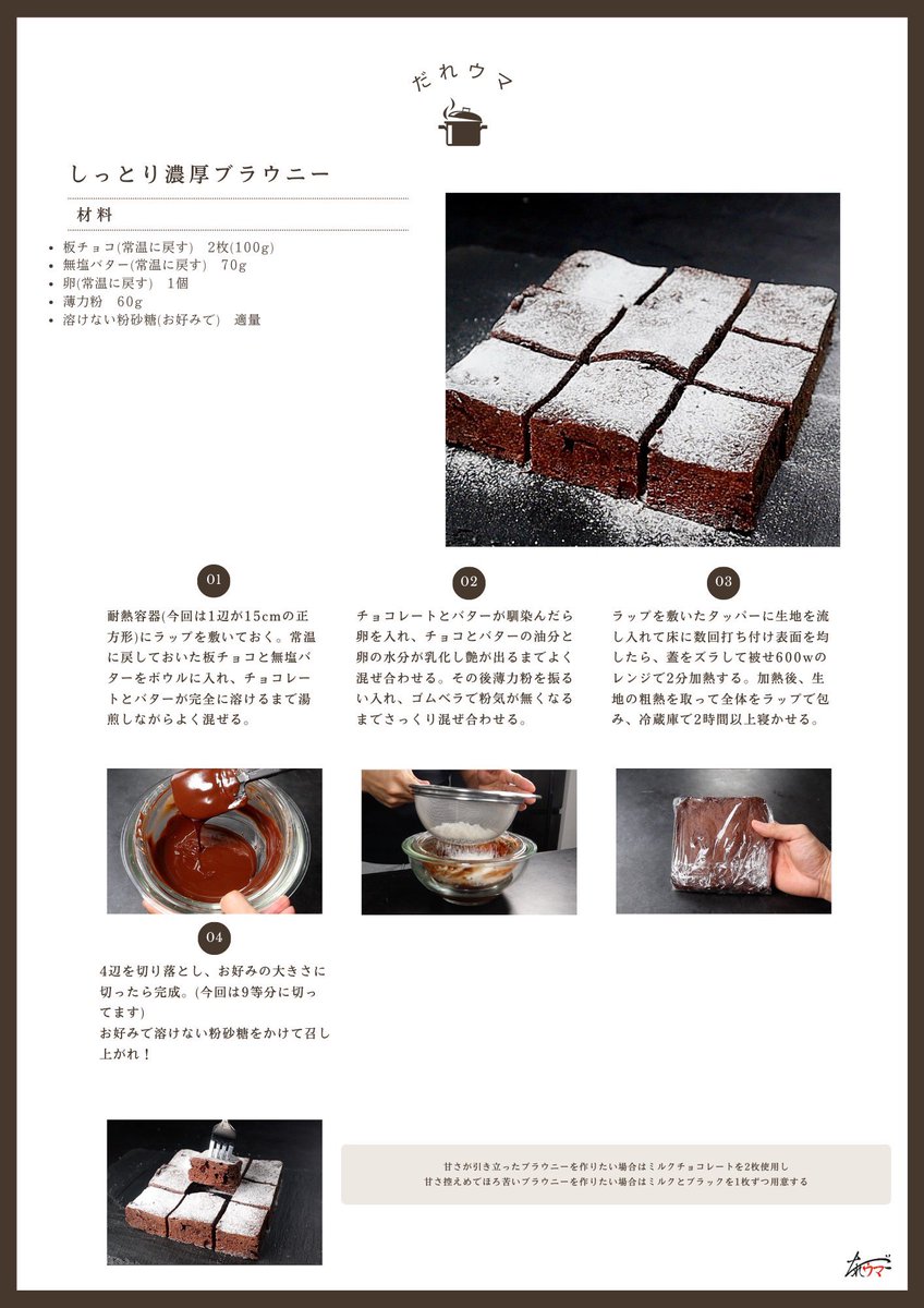 muscle1046's tweet photo. 材料４つ。混ぜてレンジで2分加熱するだけ

しかも特別な型不要でタッパーで本格的で
しっとり超濃厚なブラウニーは作れます

バレンタインはこれで決まり。

絶対失敗しません、させません https://t.co/76rAmY6zFx