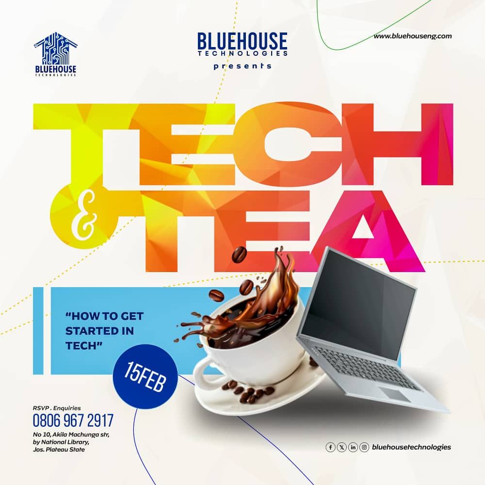 Blue_House_Tech's tweet photo. Wondering what #TechAndTea is all about?
#TechAndTea is a household name at Bluehouse Technologies.
If you are new to tech and you don't know where to start, then, this event is for you.
#learn #Innovate #Impact #Bluehouse. https://t.co/9Lq9Iy5KVN