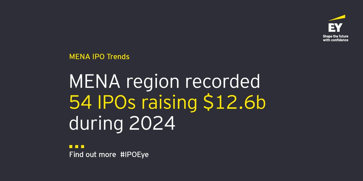 MENA markets saw 25 IPOs during Q4 2024, raising US$7.9b. The momentum is expected to continue into 2025, with a strong pipeline of companies poised to tap into public offering opportunities. Find out more: go.ey.com/42NXxzL
 
#EYMENA #IPO #ShapeTheFutureWithConfidence