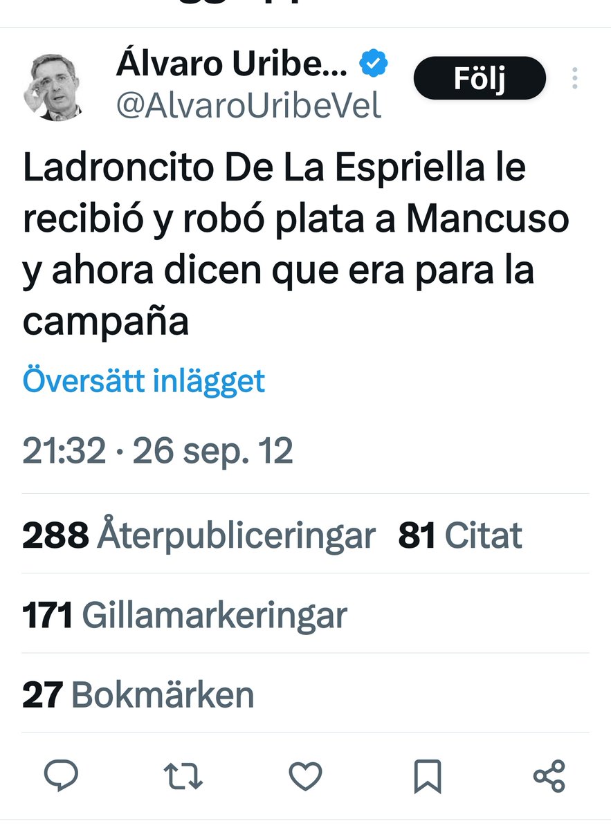 ColomboSweden's tweet photo. Dice Uribe: "el ladroncito De La Espriella recibió y robó plata a MANCUSO"

 Ahora es "El ladroncito quien le hace campaña al innombrable.

El ladroncito/"el abogado" https://t.co/Re1F0HWZNH