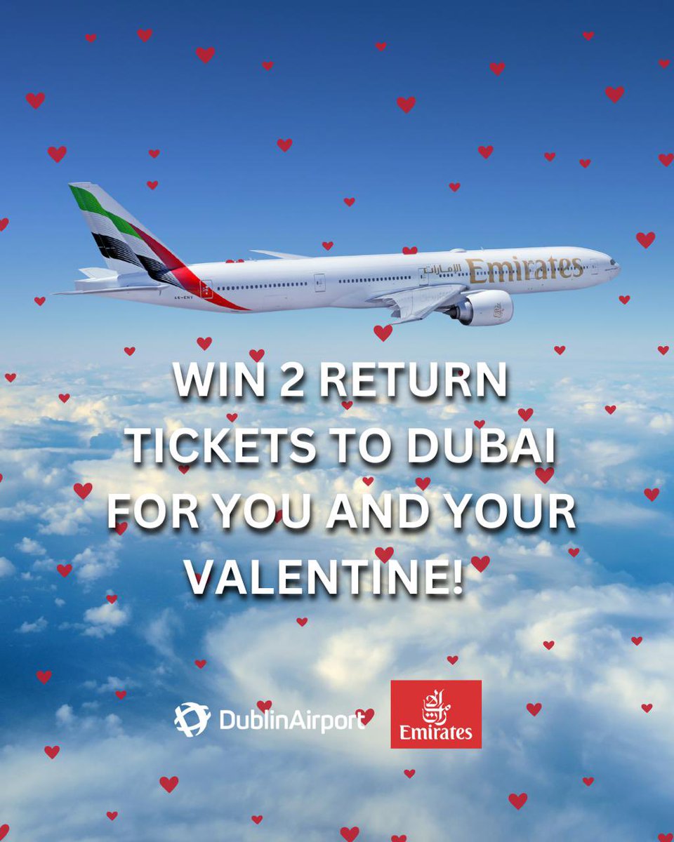 💘 Win a trip to Dubai with <a href="/emirates/">Emirates</a> &amp; <a href="/DublinAirport/">Dublin Airport</a>! ✈️ 2 return flights to Dubai could be yours! Who’s up for a luxury escape?
 
✨ How to enter:

📲 Follow @dublinairport and <a href="/emirates/">Emirates</a>
💙 Like this post
💬 Tag who you’d take

Closes 14th February at 3pm.