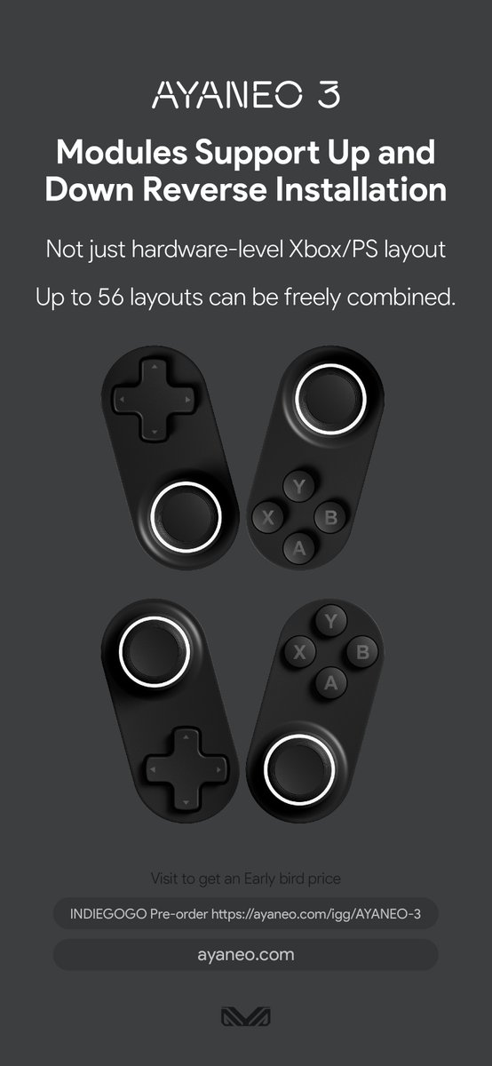 AYANEO__'s tweet photo. Tailor your own favorite layout, play the games like never before😎📷Customize it to fit YOUR style and dive into epic adventures wherever you go. ✨
#ModularHandheld #AYANEO #GameChanger #HandheldGaming #ayaneo3 https://t.co/NXu6IKlrlq