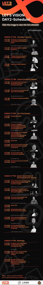 SwiftSIQI's tweet image. 「LET'S VISION | FUTURE TECH TALKS」- Speaker Lineup & Thematic Sessions
✨✨ 40+ Talks on Spatial Computing & AI Innovation! ✨✨
📅 March 1-2, 2025
📍 Flower Port, Pudong Shanghai, China
🎟️ Official site: letsvisionos.swiftgg.team
#VisionPro #AI #SpatialComputing #letsvision…