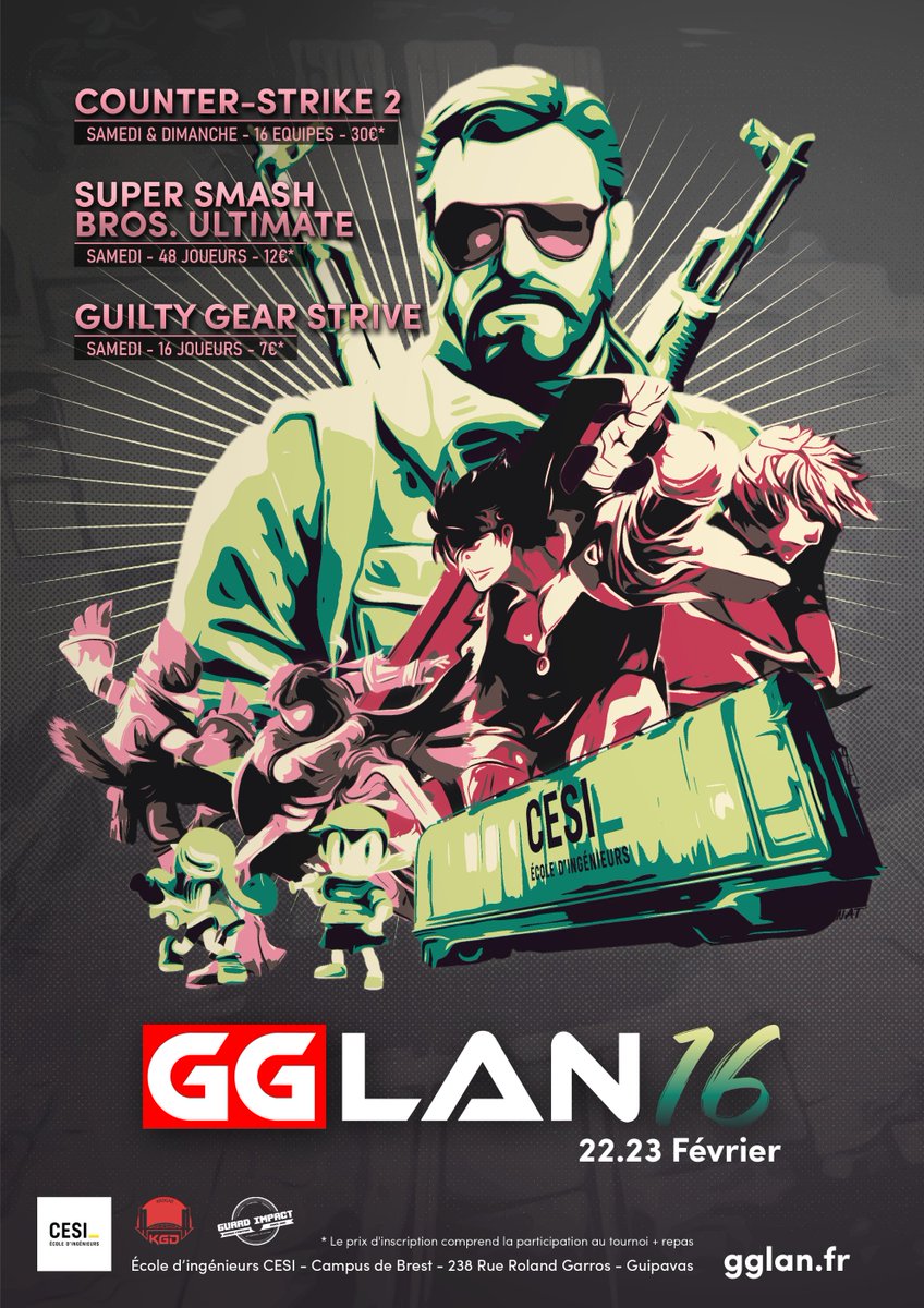 CS2 : gglan.fr
Smash Bros <a href="/Krogad_Brest/">Krogad</a> 
Et Guilty Gear <a href="/GuardImpactVS/">Guard Impact</a> :
start.gg/tournament/gg-…
Inscrivez vous au tournoi de votre choix