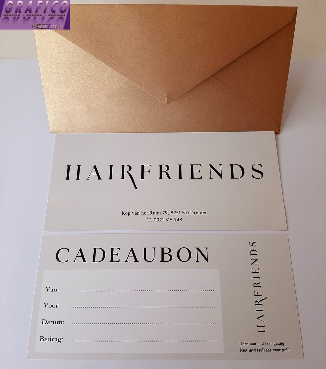 Nieuwe cadeaubonnen met envelop voor <a href="/Hairfriends/">HAIR FRIENDS COMPANY</a> Haar En Visagie ..