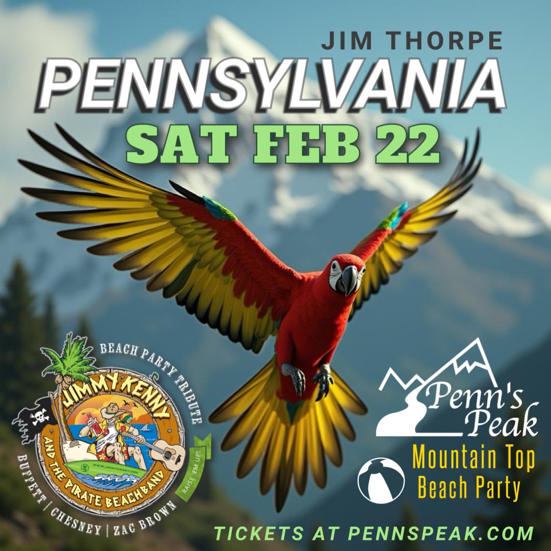 🏔️ #PENNSYLVANIA - JKB returns to <a href="/pennspeak/">Penn's Peak-Official</a> 2/22/25!

🎟️ Get Tix 👉 tinyurl.com/y2b88kar

🎫 *All tickets from original Feb. 8 date will be honored. 

#tribute #jimmybuffett #kennychesney #zacbrownband #noshoesradio #noshoesnation #parrothead #margaritaville #countrymusic