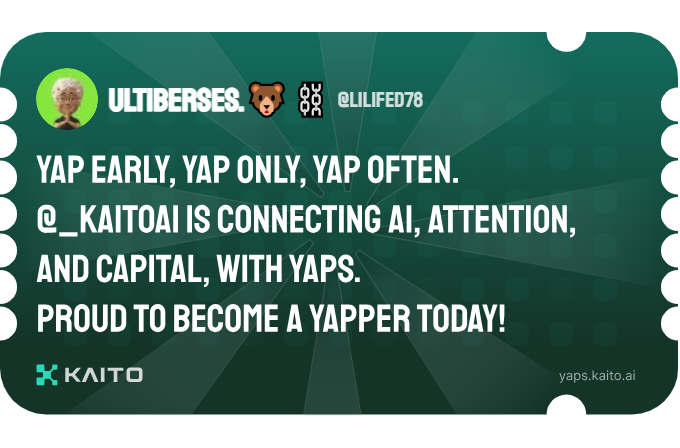 Yap early, yap only, yap often.

@_kaitoai is connecting AI, attention and capital with Yaps.

Just claimed my social card and I'm accumulating Yap points in real-time.

Claim yours 👉 yaps.kaito.ai/referral/16667…