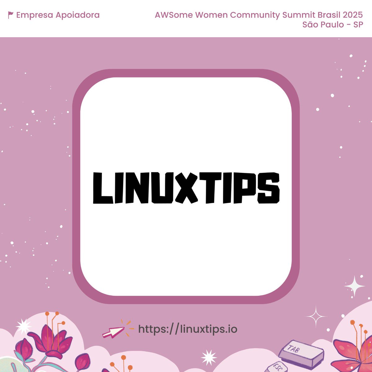awsomewomenbr's tweet image. Mais uma parceria incrível! 🌟

A @LINUXtipsBR está mais uma vez ao nosso lado como apoiadora! Para todas as meninas que estiverem presentes no evento e realizarem o checkin, terão acesso ao curso &quot;Descomplicando o Docker&quot;!

#AWSomeWomen #LINUXTips #vaaai #DevOps #chamaaaminas