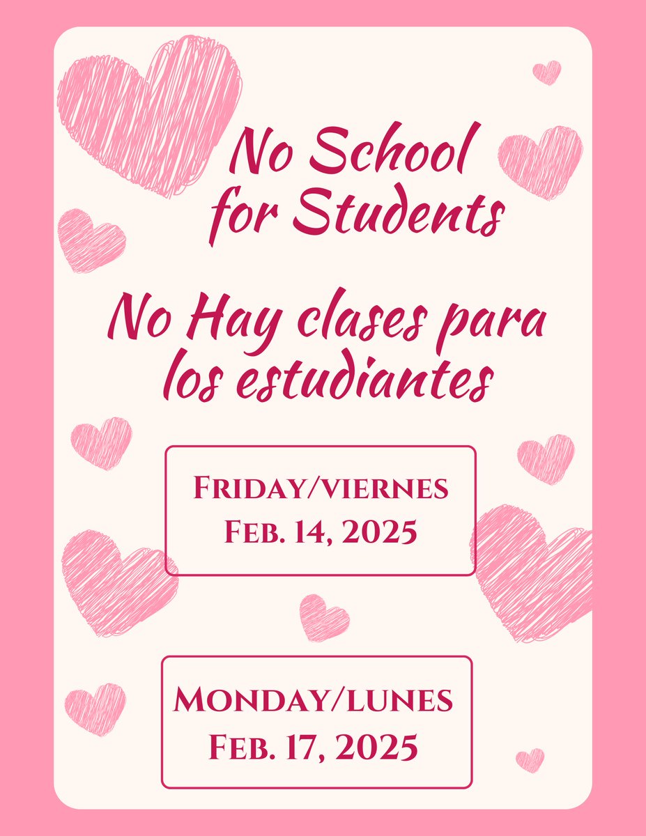 Reminder:  Parents and Guardians  No school for students on Friday, February 14 and Monday February 17, 2025.  #behde #hdeproud #hdehounddogs #teamhounddogs
