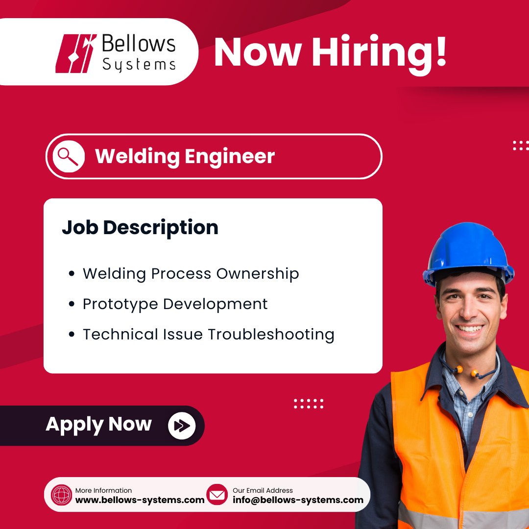 🚀 We’re Hiring – Welding Engineer! 🚀

Join Bellows Systems in Houston, TX to lead welding processes, develop prototypes &amp; solve technical challenges.

🔗 Apply Now: zurl.co/xnDVP

#HiringNow #WeldingEngineer #EngineeringJobs #BellowsSystems