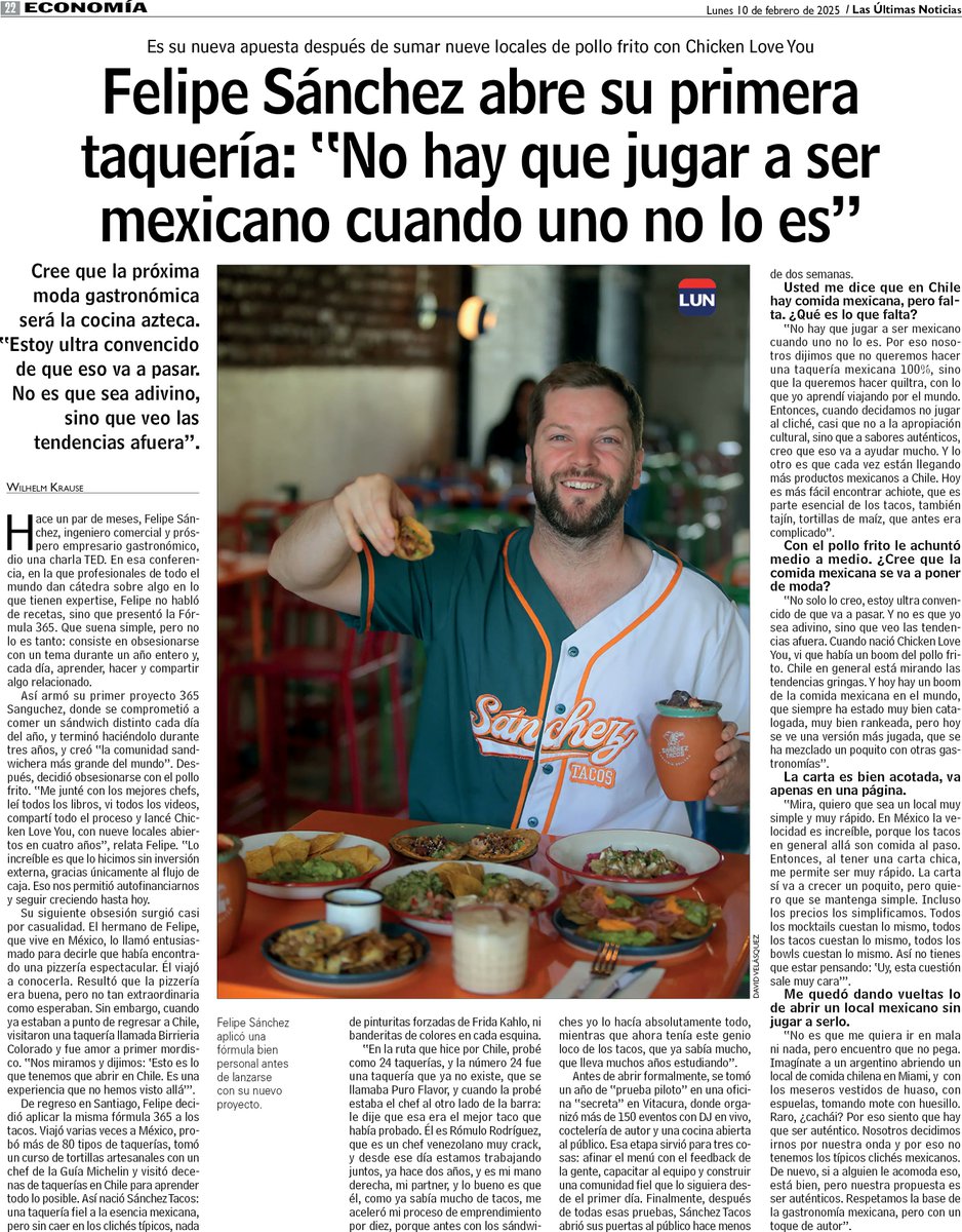 En México me enamoré de los tacos. Y me comprometí a trabajar para abrir la mejor taquería de Chile.

Dos años después, cumplí ese sueño. "Sánchez Tacos"  lleva dos semanas abierta en la Factoría Italia (Av. Italia 782, Providencia) y la estamos rompiendo

lun.com/Pages/NewsDeta…