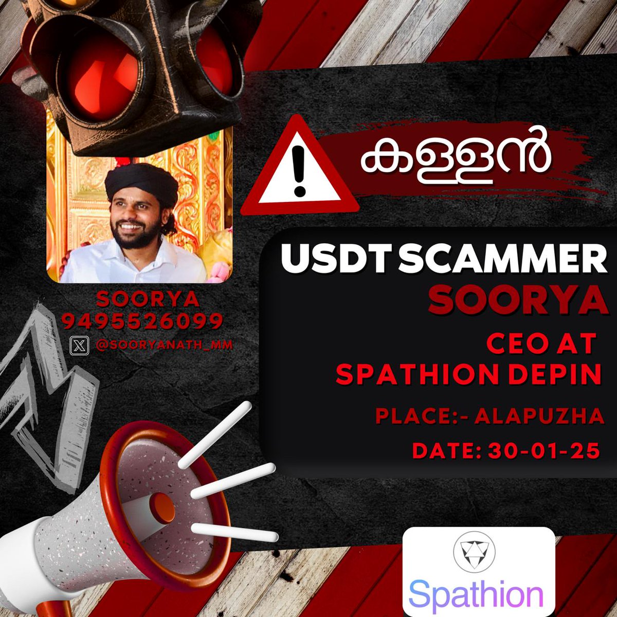 ABUTHAHIRAS11's tweet photo. 🚨 SCAM ALERT 🚨
Beware of Soorya! He made a deal with me for 50,000 USDT, and I paid ₹1 lakh as an advance. But he scammed me and disappeared! 🚨 He is a fraud and a scammer don’t fall for his tricks
This is his ID @sooryanath_mm
⚠️ #ScamAlert #Fraud #CryptoScam #SooryaScam https://t.co/T60QzLAUta