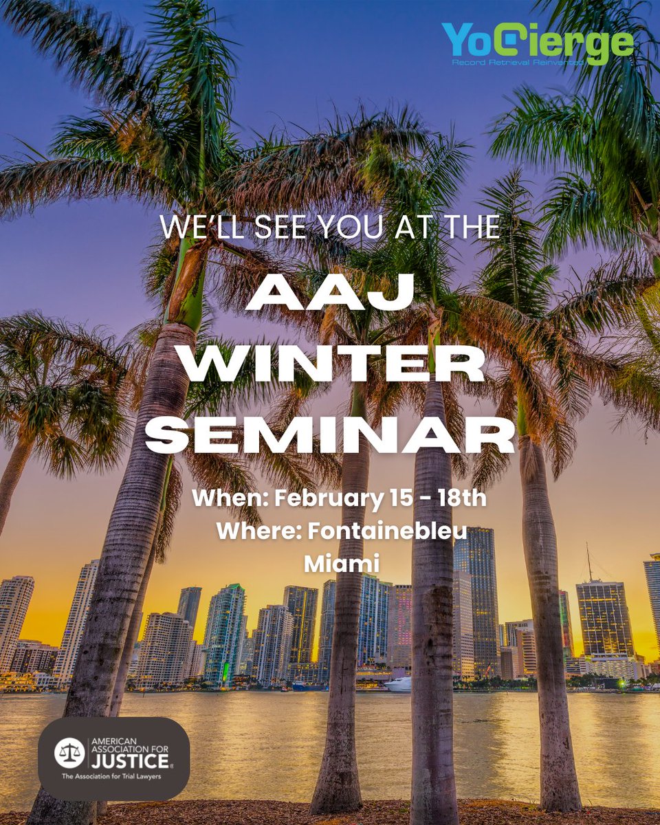 YoCierge Inc. (@yocierge) on Twitter photo See You at AAJ Winter in Miami! ☀️🌴
The YoCierge team is heading to AAJ Winter in Miami this week, and we can't wait to connect with our incredible clients and partners! Whether you're looking to streamline your medical record retrieval process, enhance your case management See You at AAJ Winter in Miami! ☀️🌴
The YoCierge team is heading to AAJ Winter in Miami this week, and we can't wait to connect with our incredible clients and partners! Whether you're looking to streamline your medical record retrieval process, enhance your case management
