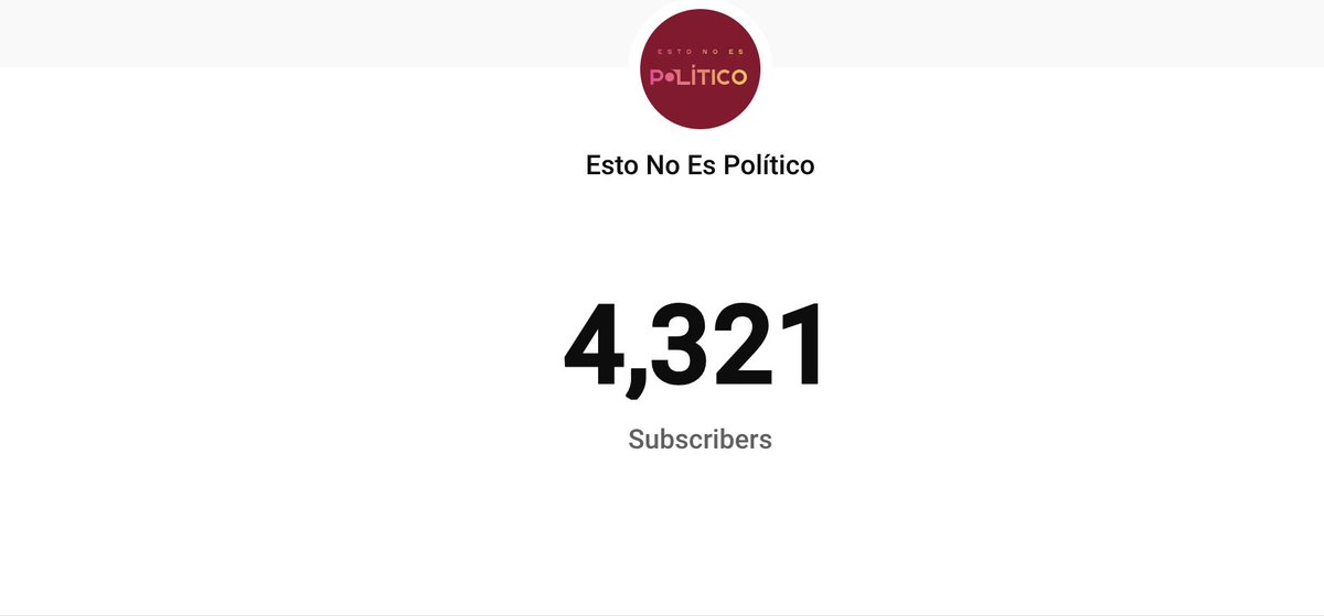Ya superamos los 4300 suscriptores 🥳. Gracias a todos los que nos ayudan a crecer 🫶. Y a los que aún no, les dejamos el link.

Ps. También pueden dar RT para que llegue a más personas y podamos seguir ofreciéndoles periodismo de calidad ☺️
youtube.com/@EstoNoEsPolit…