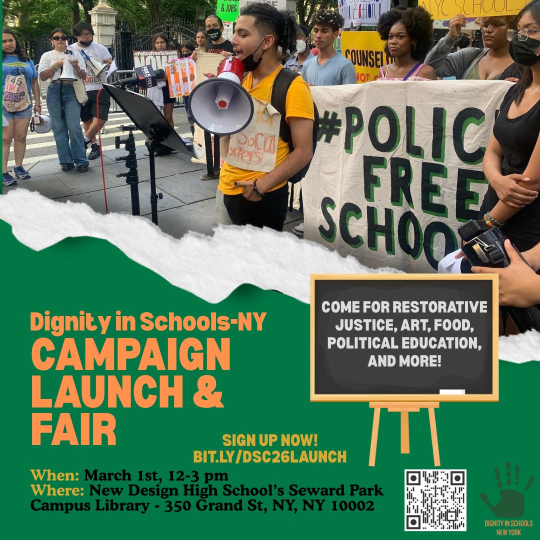 DSC-NY is pleased to invite you to our FY26 Campaign Launch &amp; Celebratory Fair @ Seward Park Campus Library on Sat, March 1 at 12 pm. The youth-led event will feature youth, parents, educators, and advocates fighting to protect &amp; expand restorative justice &amp; police-free schools