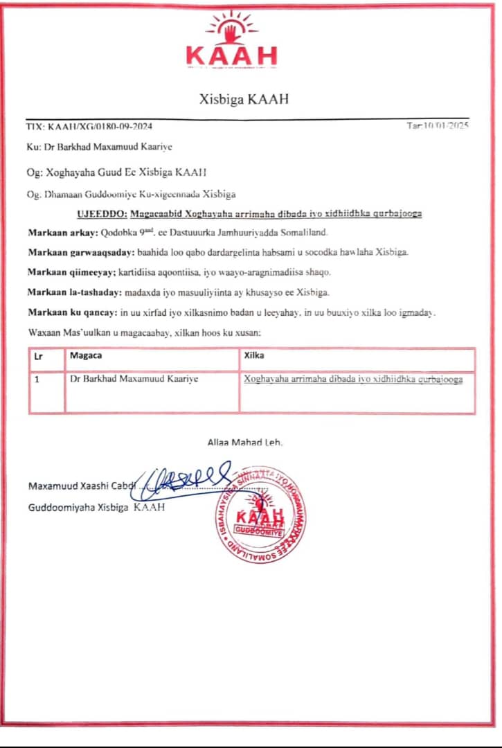 MYKAAHPARTY's tweet photo. #Appointment: The Chairman of KAAH Party @MohamudHAbdi has officially appointed @BarkhadKaariye  as the Secretary of Foreign Affairs and Diaspora Relations of the opposition party, KAAH.

You can review the full decree below. https://t.co/TspuGwnVMq