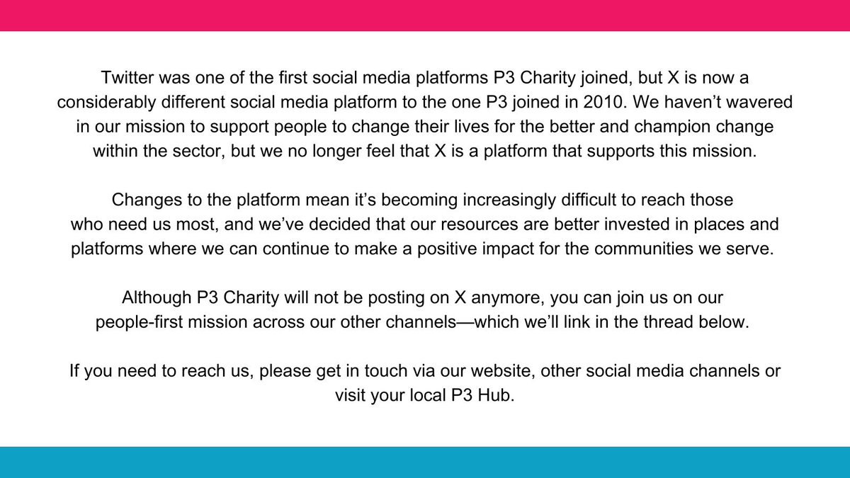 P3 Charity is leaving X.