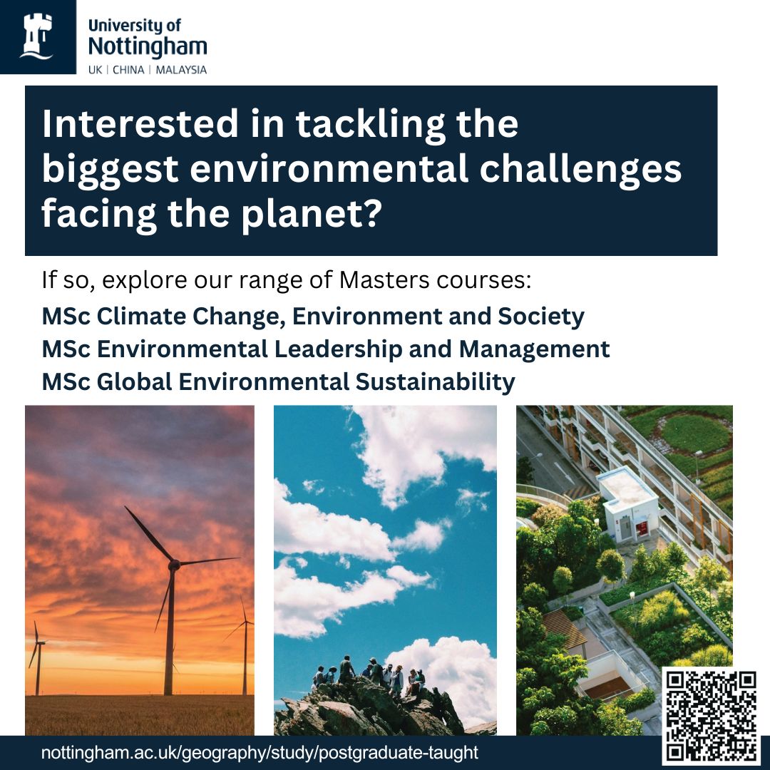 🌏Our interdisciplinary MSc programmes focus on tackling some of the biggest environmental challenges of our time
💡Expert teaching with world-leading experts
🎓Set yourself up for your future career!

Find out more at the link below or email LG-MSc-ELM@nottingham.ac.uk