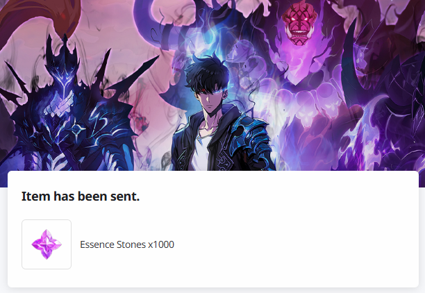 EhheGAME's tweet image. Hello everyone,  

New code for "Essence Stones x1,000" is sent to every supporter. You can support here (100% free) to not miss any codes: creator.netmarble.com/en/sololv/rank… . 

Thank you 😊