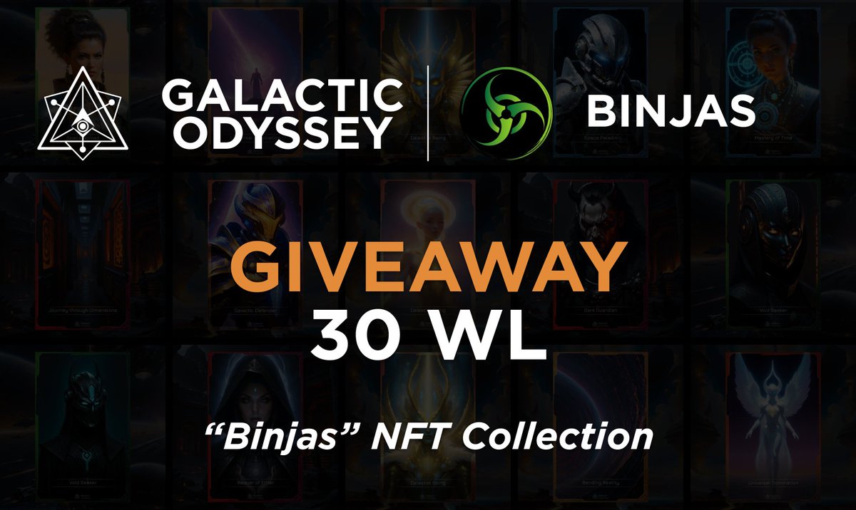 GODYSSEYNFT's tweet photo. 🚀 GIVEAWAY Alert: 30 WL Spots for Binjas NFT Collection! 🚀

We’re teaming up with @binjas2025  to giveaway 30 WL spots for the upcoming Binjas NFT Collection! 🥷✨

WL Benefits:
🔹Pre-Sale price (WL): $1.50 in ATOM
🔹Exclusive bonus: All WL addresses will receive 1 Special Binjas drop before the mint! 🎁

📌 How to enter:
1️⃣ Follow @GalOdysseyNFT  & @binjas2025  
2️⃣ Like & Repost this tweet ♻️
3️⃣ Drop your Stars address in the comments 💫

⏳ Winners will be announced on February 11!

Good luck, Nomads! 🍀 

#NFT #Cosmos #Binjas #Odyssey #GalacticOdyssey