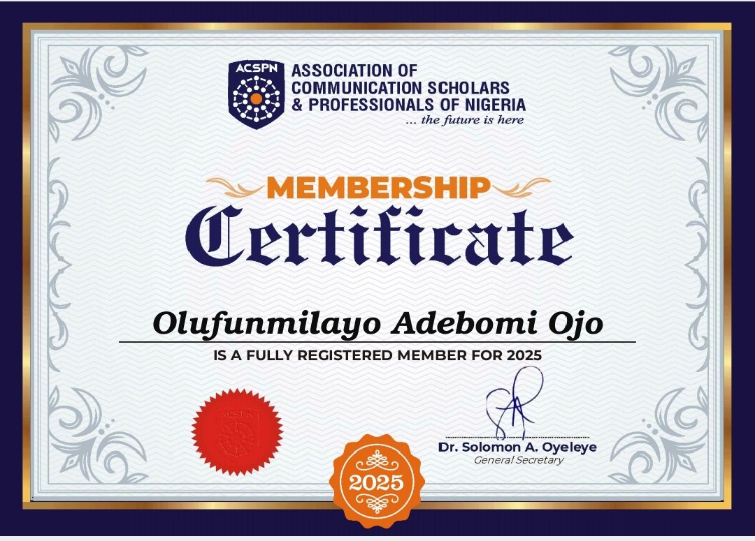 Sharon_25617's tweet photo. To the glory of God, for the honour to be a member of the Association of Communication Scholars &amp; Professionals of Nigeria. https://t.co/CVQg8pHOCj