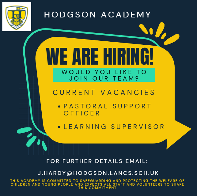 Please click the link to read more about our current staff vacancies,

hodgson.lancs.sch.uk/quick-links/qu…