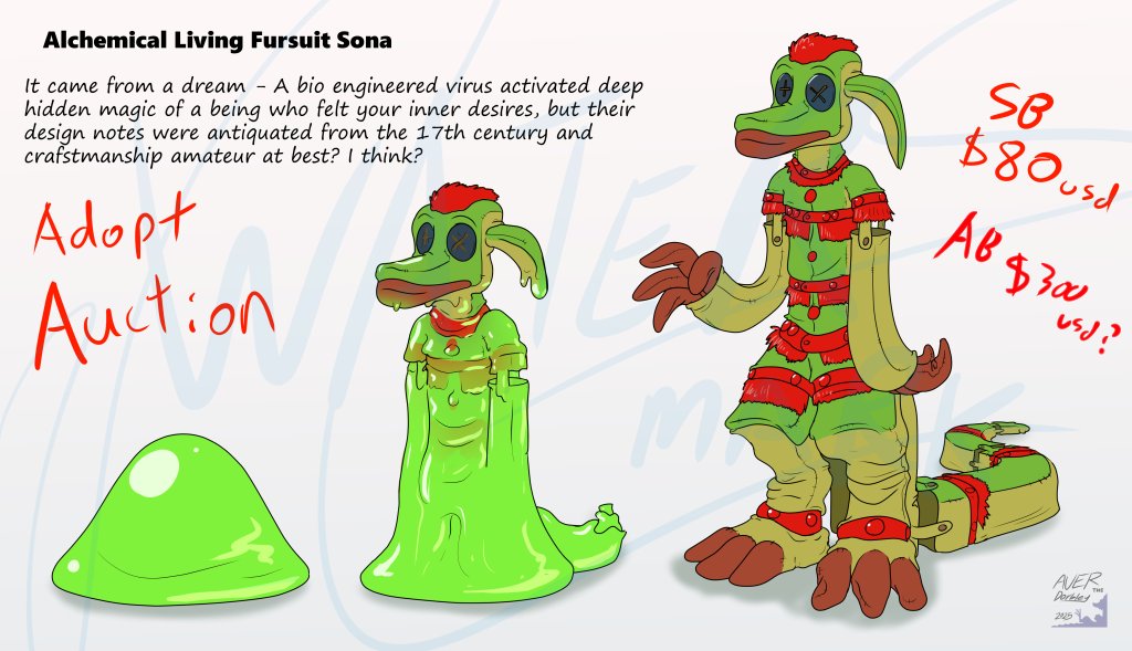 So I had a weird dream where I turned into this. It was so bizarre that I had to draw it. As I was working out what else happened and drawing it out, I figured it might be a cool adopt. Full dream description and to bid, FA link below  furaffinity.net/view/59831135/