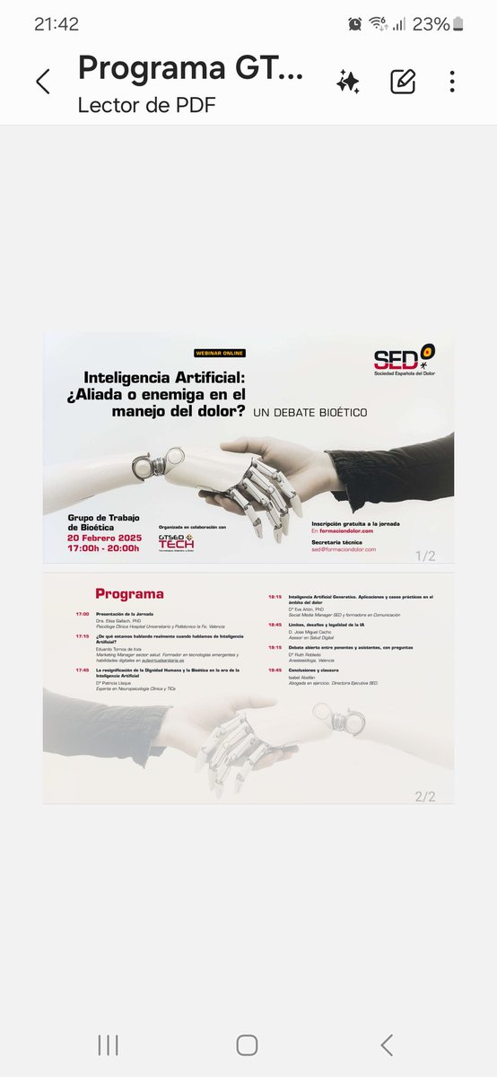 Elisa Gallach (@eligallach) on Twitter photo Estar al día en #dolor es conocer los desafíos de la IA. Aún tienes tiempo para escuchar a los mejores en #BioéticaGTSED25. Virtual y gratuita <a href="/Rocio_dela_Vega/">Rocío de la Vega</a> <a href="/vmayoral/">Victor Mayoral Rojals</a> <a href="/Sedolor/">Sociedad Española del Dolor #SEDolor25</a> <a href="/mayteserrat/">Mayte Serrat PhD</a> <a href="/xikipir/">Xiki</a> @ Estar al día en #dolor es conocer los desafíos de la IA. Aún tienes tiempo para escuchar a los mejores en #BioéticaGTSED25. Virtual y gratuita <a href="/Rocio_dela_Vega/">Rocío de la Vega</a> <a href="/vmayoral/">Victor Mayoral Rojals</a> <a href="/Sedolor/">Sociedad Española del Dolor #SEDolor25</a> <a href="/mayteserrat/">Mayte Serrat PhD</a> <a href="/xikipir/">Xiki</a> @