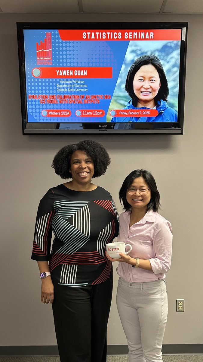 Thank you to Yawen Guan of <a href="/ColoradoStateU/">Colorado State University</a> for joining us for our Spring Seminar Series last Friday. She gave a talk on "Emulation and Calibration of an Arctic Sea Ice Model with Spatial Outputs"