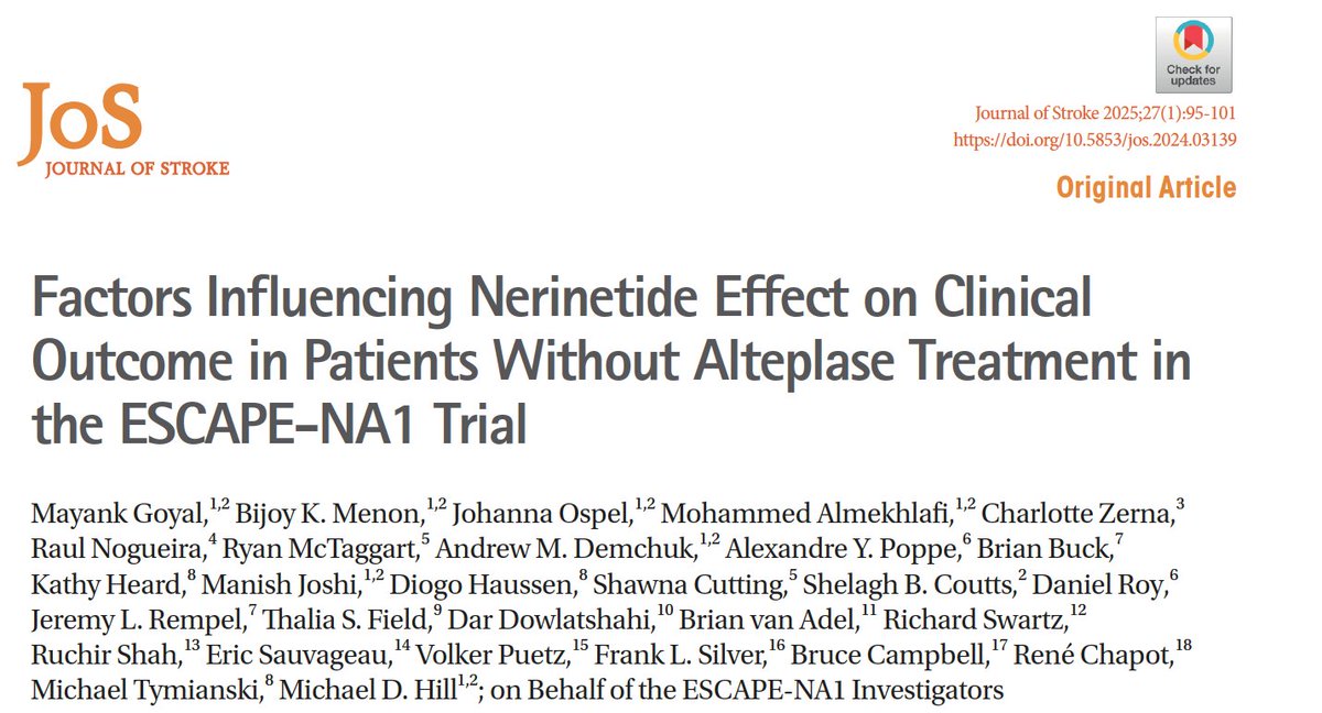 johanna_ospel's tweet photo. A deeper dive into #Nerinetide effect in patient subgroups in the #ESCAPENA1 trial. Lots of work ongoing in ACT-GLOBAL by @bijoymenon and team to sort out the details😊
https://t.co/AGdxLd4Mzw https://t.co/PhxPavPhAI