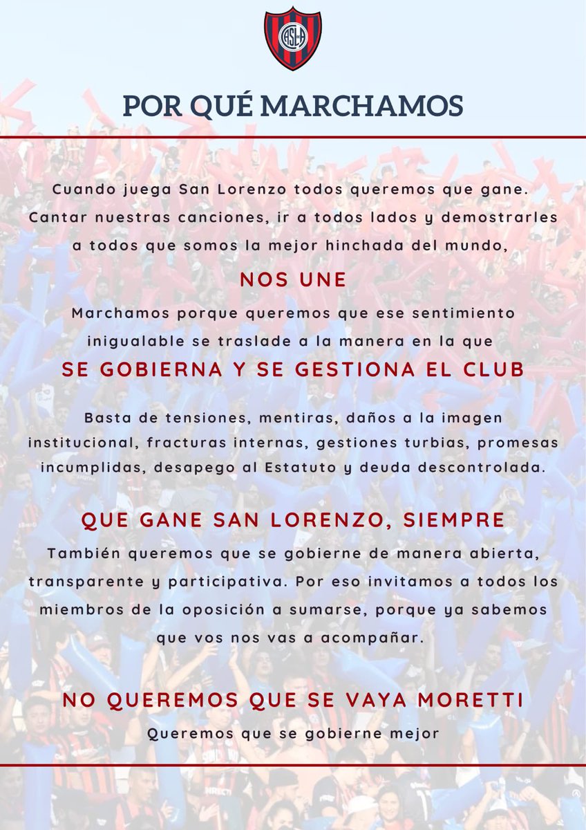Hoy arranca una semana muy importante para mí. Siempre digo que hace un año empecé una nueva etapa de mi relación con #SanLorenzo a partir de ser dirigente. Aprendí mucho y tengo muchísimas ganas de seguir adelante porque un montón de socios y socias me acompañan y me hacen
